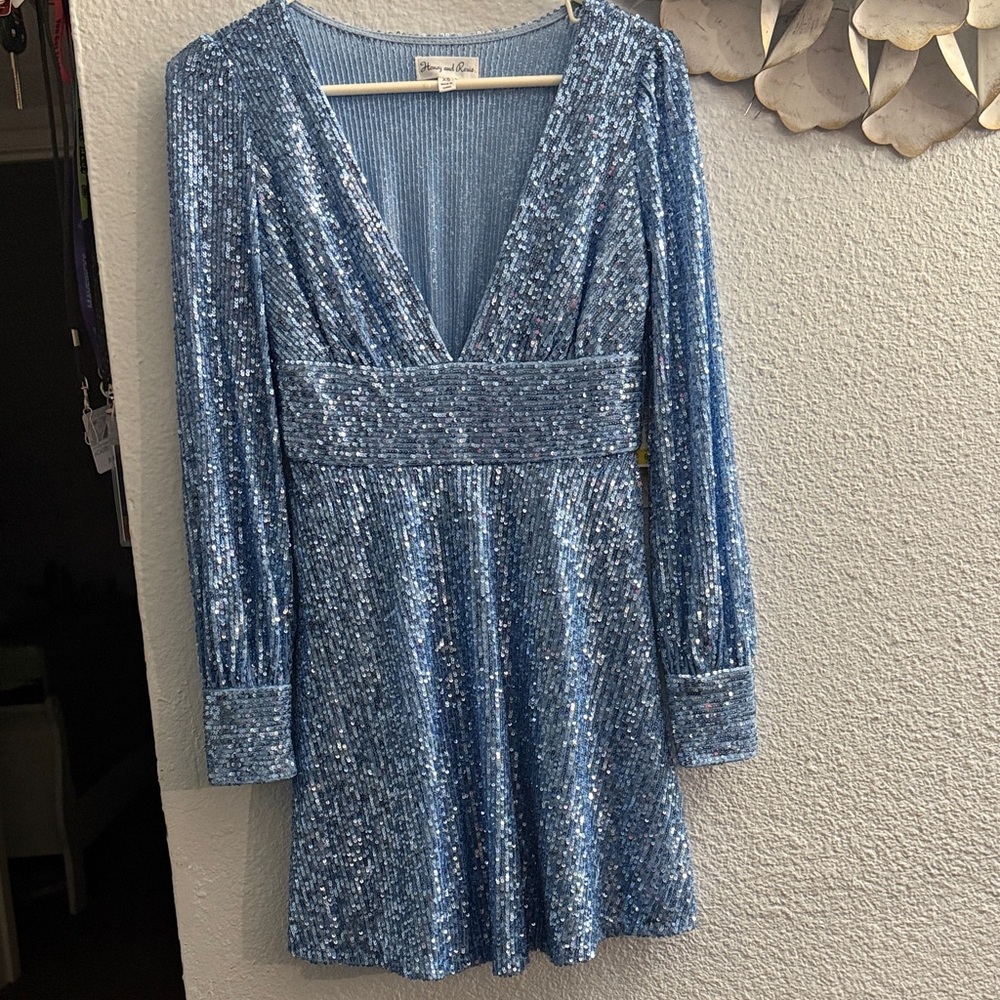 Honey and Rosie Sparkling Blue Long Sleeve Dress